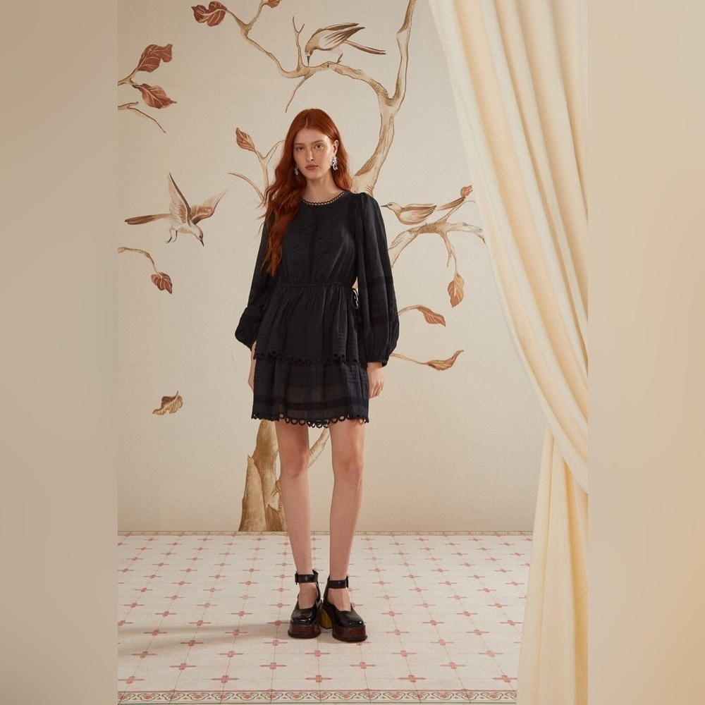 Farm Rio Black Lace Long Sleeve Mini Dress B2910